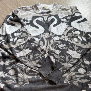 Swan Pattern Crewneck Sweater - Black and Cream